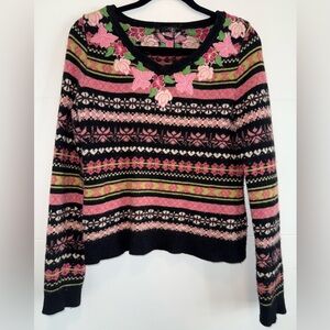 Weekend Max Mara Cashmere Angora Wool Floral Embroidered Sweater Sz: Medium